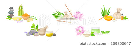 Spa and Aromatherapy Object for Body Relaxation Vector Set Spa and Aromatherapy Object for Body Relaxation Vector Set 109800647