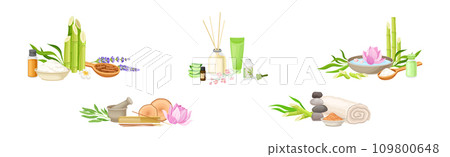 Spa and Aromatherapy Object for Body Relaxation Vector Set Spa and Aromatherapy Object for Body Relaxation Vector Set 109800648