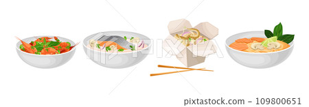 Tasty Seafood Dish and Served Meal Vector Set Tasty Seafood Dish and Served Meal Vector Set 109800651