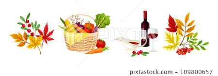 Thanksgiving Day Symbol and Festive Food Vector Set 109800657