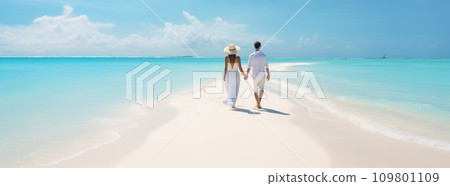 couple walking on a tropical white sandy beach couple walking on a tropical white sandy beach 109801109