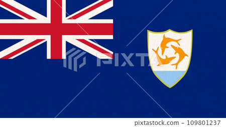 Flag of Anguilla. Anguillan flag on fabric surface. Fabric Texture 109801237