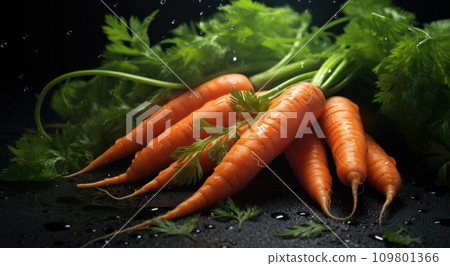 fresh carrots for snacks with water drops 109801366