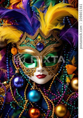 A vivid carnival background filled with lively colors, masks, and festive flair 109801381