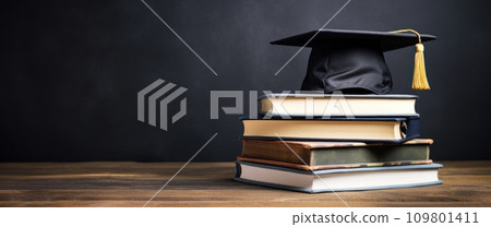 graduate degree cap on the books graduate degree cap on the books 109801411