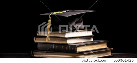 graduate degree cap on the books graduate degree cap on the books 109801426