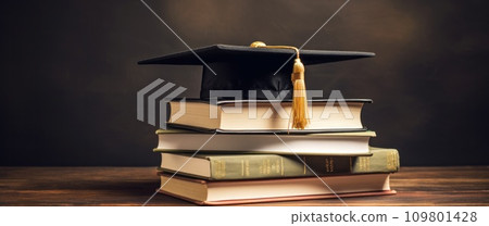 graduate degree cap on the books graduate degree cap on the books 109801428