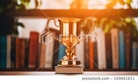 image of cup sitting atop books on a table 109801611
