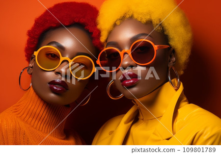 pair of young girls holding sunglasses pair of young girls holding sunglasses 109801789