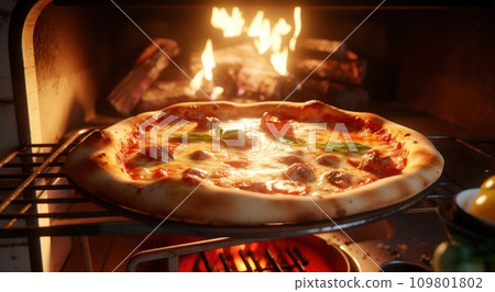 italian homemade pizza pie in an oven 109801802