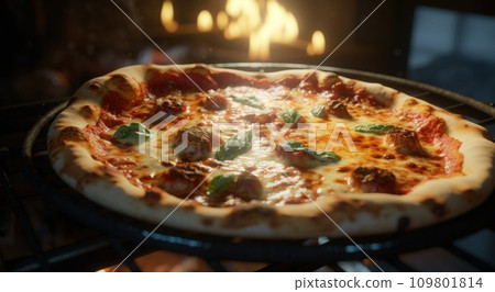 italian homemade pizza pie in an oven italian homemade pizza pie in an oven 109801814