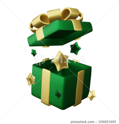 Realistic holiday design with open Gift box. 3d render object. Holiday banner, web poster, greeting card. vector illustration Realistic holiday design with open Gift box. 3d render object. Holiday banner, web poster, greeting card. vector illustration 109801895
