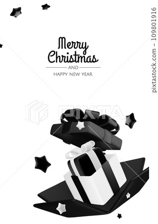 New Year or Christmas sales design template. Vector illustration. Winter background with decorative gift box and gold stars 109801916