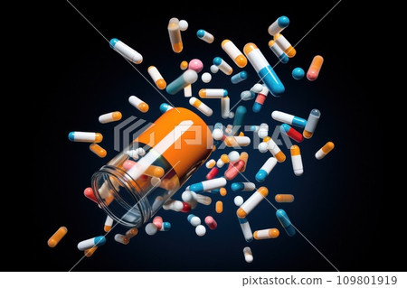 pills falling down the side of a bottle pills falling down the side of a bottle 109801919