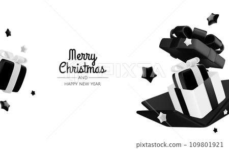 Happy New Year and Merry Christmas. Christmas holiday background with realistic 3d objects,gold and red bauble balls, conical metal stars. Levitation falling design composition. Happy New Year and Merry Christmas. Christmas holiday background with realistic 3d objects,gold and red bauble balls, conical metal stars. Levitation falling design composition. 109801921