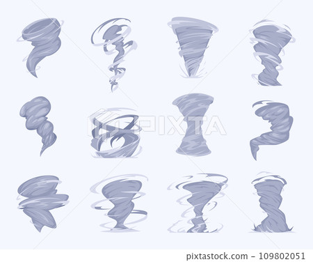 Tornado. Aggressive windy anomalies weather time typhoon effect animation exact vector picture set 109802051