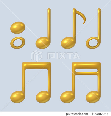 Musical notes. Gold music symbols in realistic style decent vector templates set 109802054
