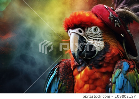 A vivid background featuring a bold pirate, tropical parrot A vivid background featuring a bold pirate, tropical parrot 109802157