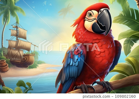 A vivid background featuring a bold pirate, tropical parrot A vivid background featuring a bold pirate, tropical parrot 109802160