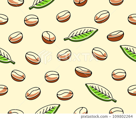 Coffee beans with leaf and plant, seamless vector background and pattern. Food, hot drink, beverage, cafes, coffee house and coffee shop, vector design and illustration Coffee beans with leaf and plant, seamless vector background and pattern. Food, hot drink, beverage, cafes, coffee house and coffee shop, vector design and illustration 109802264