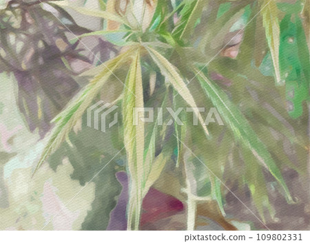 蒼白氣氛中被柔和光線包圍的大麻植物的插圖 蒼白氣氛中被柔和光線包圍的大麻植物的插圖 109802331
