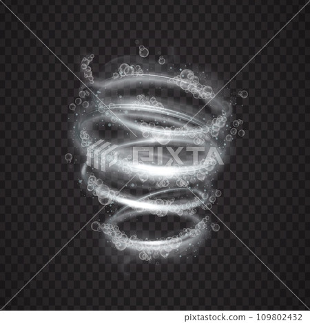 Foam swirl. Detergent water whirl bubbles trail, liquid soap vortex effect clean laundry ads, fresh glowing espiral tornado washing whirlwind realistic detail vector illustration 109802432