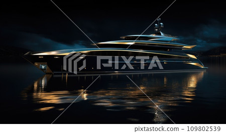super yacht at night by the sea super yacht at night by the sea 109802539