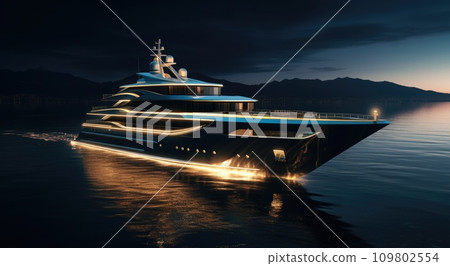 super yacht at night by the sea 109802554