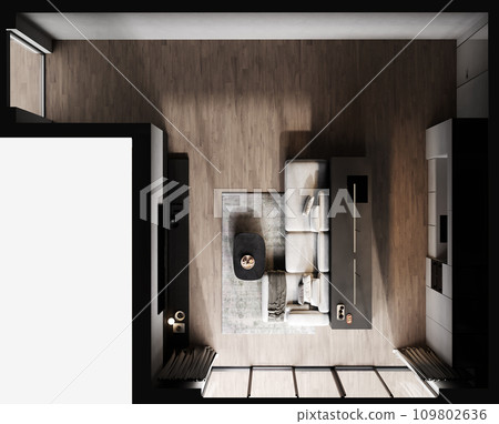 3d render apartment floor plan, living room, 3d rendering 3d render apartment floor plan, living room, 3d rendering 109802636