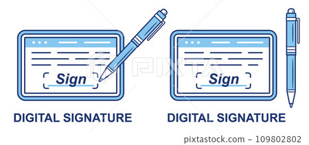 Digital electronic signature, online hand signing business document paper with writing stylus pen line icon. Internet e-signature form, person handwriting on mobile phone, tablet device screen vector 109802802