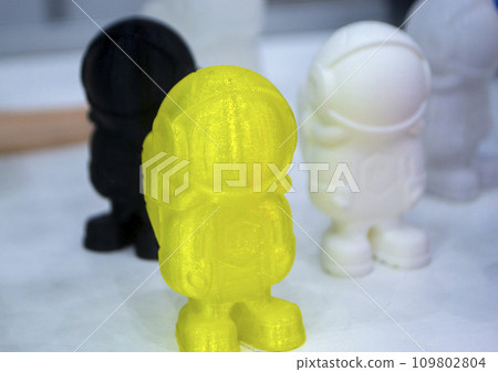 Object model printed on a 3D printer from molten plastic. 3D printer printed prototype of toy from molten plastic. 3D design and prototyping. Additive progressive new modern 3d printing technology 109802804