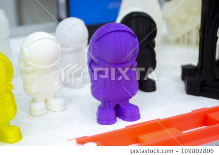 Object model printed on a 3D printer from molten plastic. 3D printer printed prototype of toy from molten plastic. 3D design and prototyping. Additive progressive new modern 3d printing technology 109802806