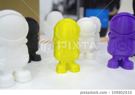 Object model printed on a 3D printer from molten plastic. 3D printer printed prototype of toy from molten plastic. 3D design and prototyping. Additive progressive new modern 3d printing technology 109802810