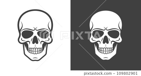Vector Black and White Skull Icon Set Closeup Isolated. Skulls Collection with Outline, Cut Out Style in Front View. Hand Drawn Skull Head Design Template 109802901