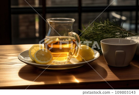 rosemary tea and lemon on the wooden table rosemary tea and lemon on the wooden table 109803143
