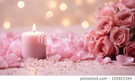 Wedding background, candles, delicate decor, and space for love-filled declarations 109803384