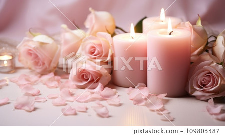 Wedding background, candles, delicate decor, and space for love-filled declarations Wedding background, candles, delicate decor, and space for love-filled declarations 109803387
