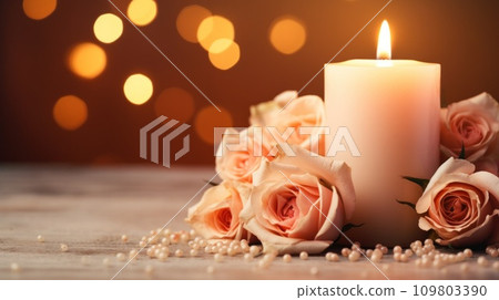 Wedding background, candles, delicate decor, and space for love-filled declarations Wedding background, candles, delicate decor, and space for love-filled declarations 109803390