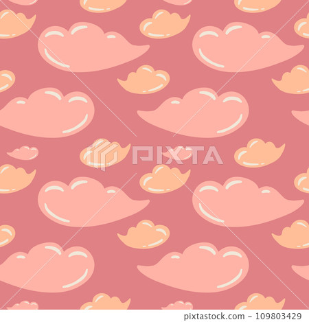 Pink clouds hand drawn seamless pattern 109803429
