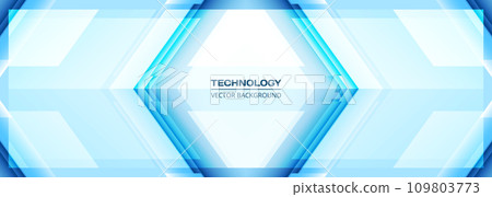 Technology 3D light blue wide abstract background with rhombus frame. Digital hi tech abstract geometric modern gaming banner design. 109803773