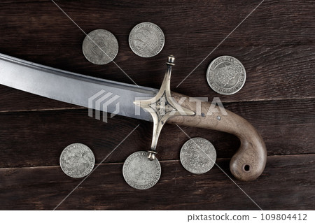 Ukraine Saber Sword with silver taller coins, 17th century. Poland, Lithuania, Hungary, Ukraine. 109804412