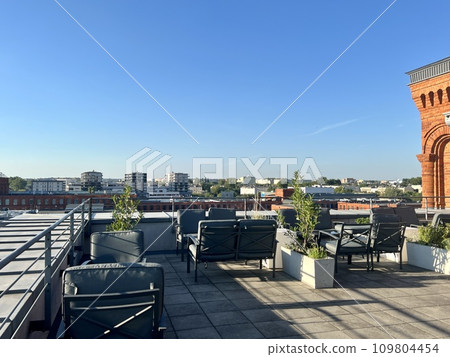 View of the city from the roof terrace of hotel at Lodz, Poland. 109804454