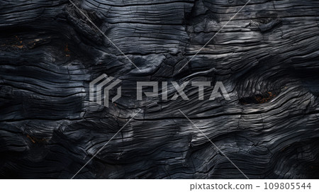 Burned wood texture background, charred black timber. Abstract pattern of dark burnt scorched tree close-up. Concept of charcoal, coal, grill, embers, wallpaper, firewood, barbecue Burned wood texture background, charred black timber. Abstract pattern of dark burnt scorched tree close-up. Concept of charcoal, coal, grill, embers, wallpaper, firewood, barbecue 109805544