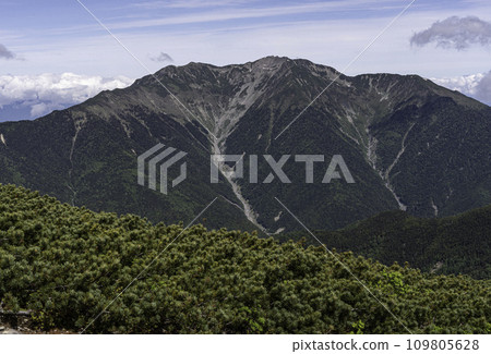 While climbing Mt. Kitadake, you can see Mt. Senjogatake on your right. While climbing Mt. Kitadake, you can see Mt. Senjogatake on your right. 109805628