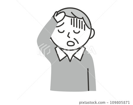 一位老人感覺不舒服、疲勞、頭痛和頭暈的插圖 109805871