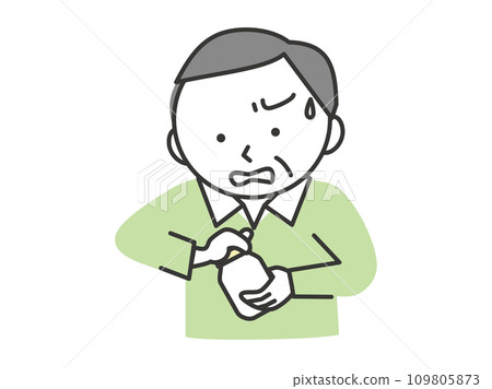 Senior man unable to open bottle cap due to weak grip strength 109805873