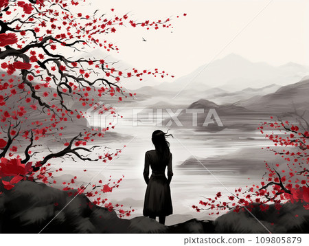 Cherry blossom viewing illustration 109805879