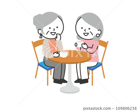 兩位老年婦女在咖啡館聊天 兩位老年婦女在咖啡館聊天 109806238