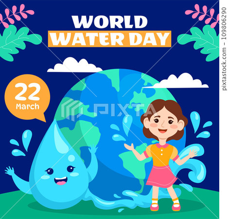 Water Day Social Media Illustration Flat Cartoon Hand Drawn Templates Background 109806290