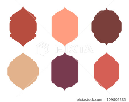 Arabian arch windows. Islamic frames, mosque arch windows and doorways silhouettes flat vector illustration set. Oriental style shapes 109806883